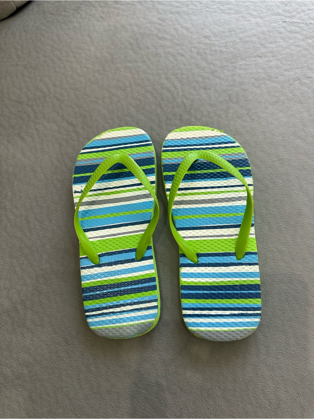 Kids Green & Blue Striped Flip Flops - Comfortable Summer Sandals